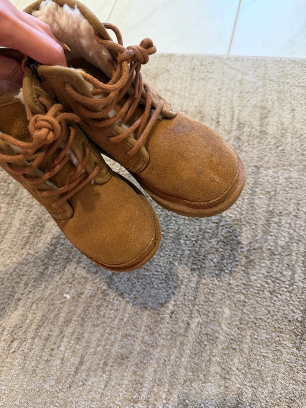 Kids Tan Suede UGG Winter Boots with Fur Lining size 13